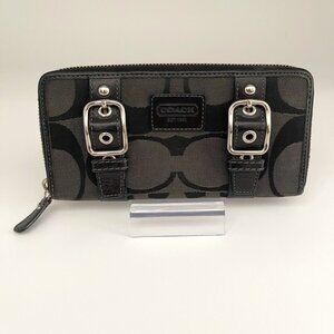 Vintage Coach Black Jacquard Zip Around Woman's Long Wallet